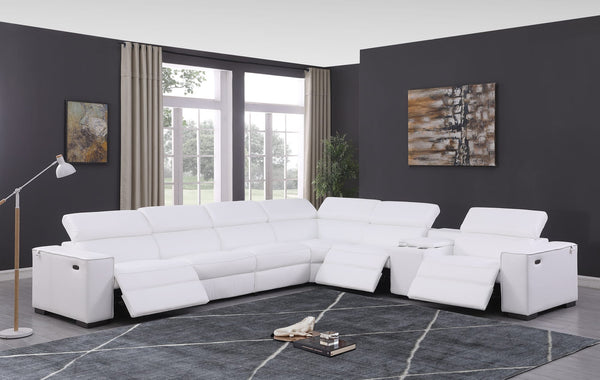 Picasso II 7-Piece White Italian Leather Power Reclining Sectional with Storage Console from Decor Furniture
