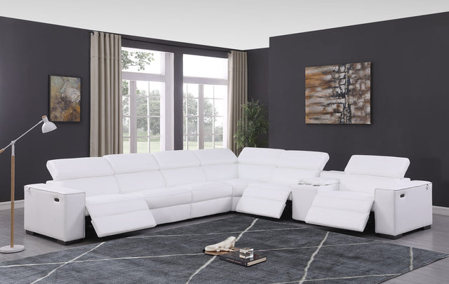 Picasso II 7-Piece White Italian Leather Power Reclining Sectional with Storage Console from Decor Furniture