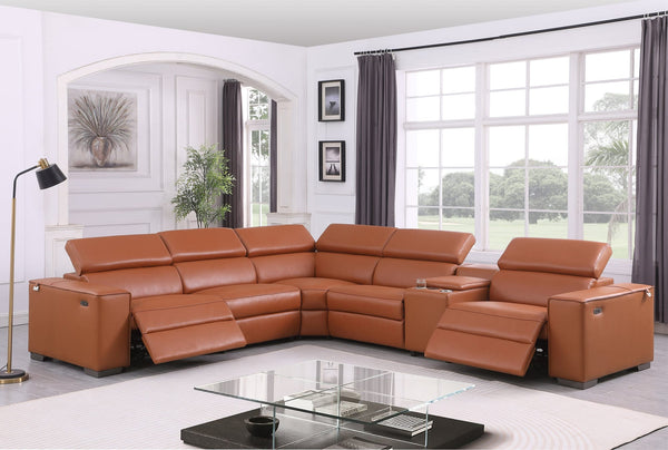 Picasso II Caramel Italian Leather 6-Piece Power Reclining Sectional with 2 Power Seats from Decor Furniture