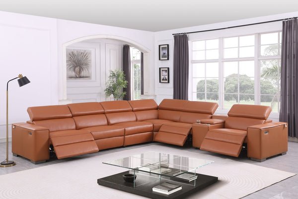 Picasso II Caramel Italian Leather 7-Piece Power Reclining Sectional with 3 Power Seats from Decor Furniture