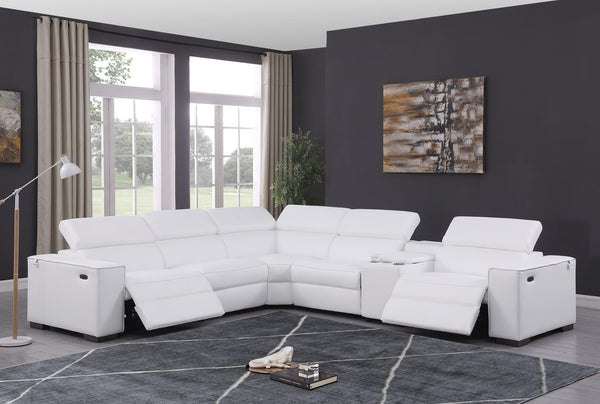 Picasso II White Italian Leather 6-Piece Power Reclining Sectional with 2 Power Seats from Decor Furniture