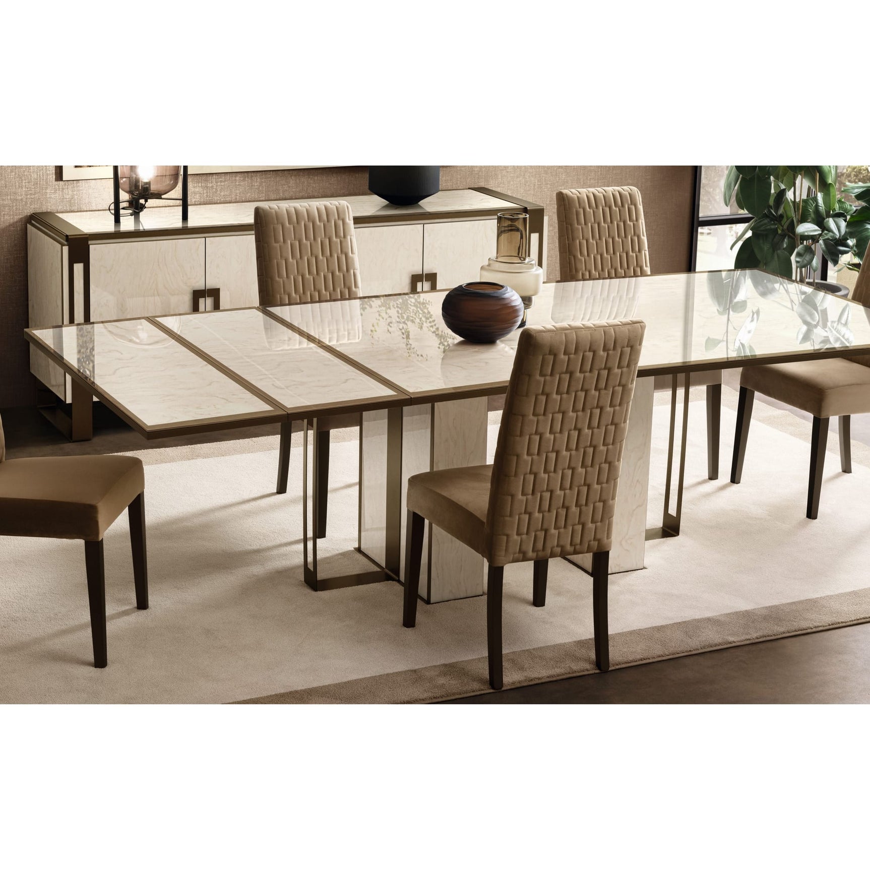 Poesia Dining Collection with High Gloss Finish and Multiple Furnishings from Decor Furniture