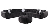 Rose Black Fabric 3-Piece Sectional Sofa with Ottoman and Pillows view 2