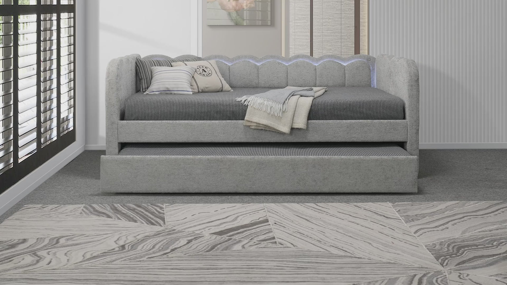 Melody Light Gray LED Upholstered Daybed