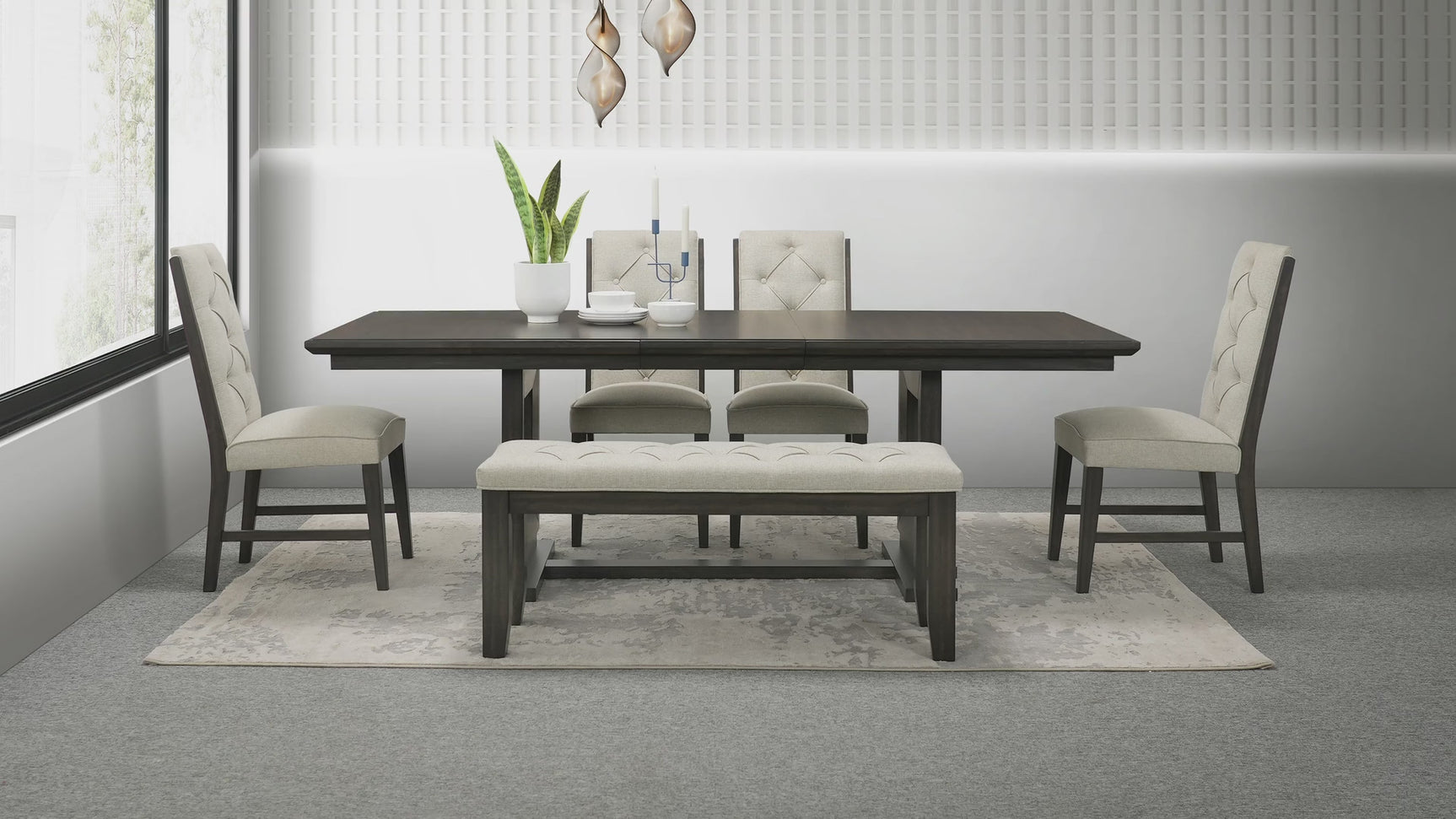 main view of Herbert Gray Upholstered Tufted Rectangular Dining Room Set dining room furniture