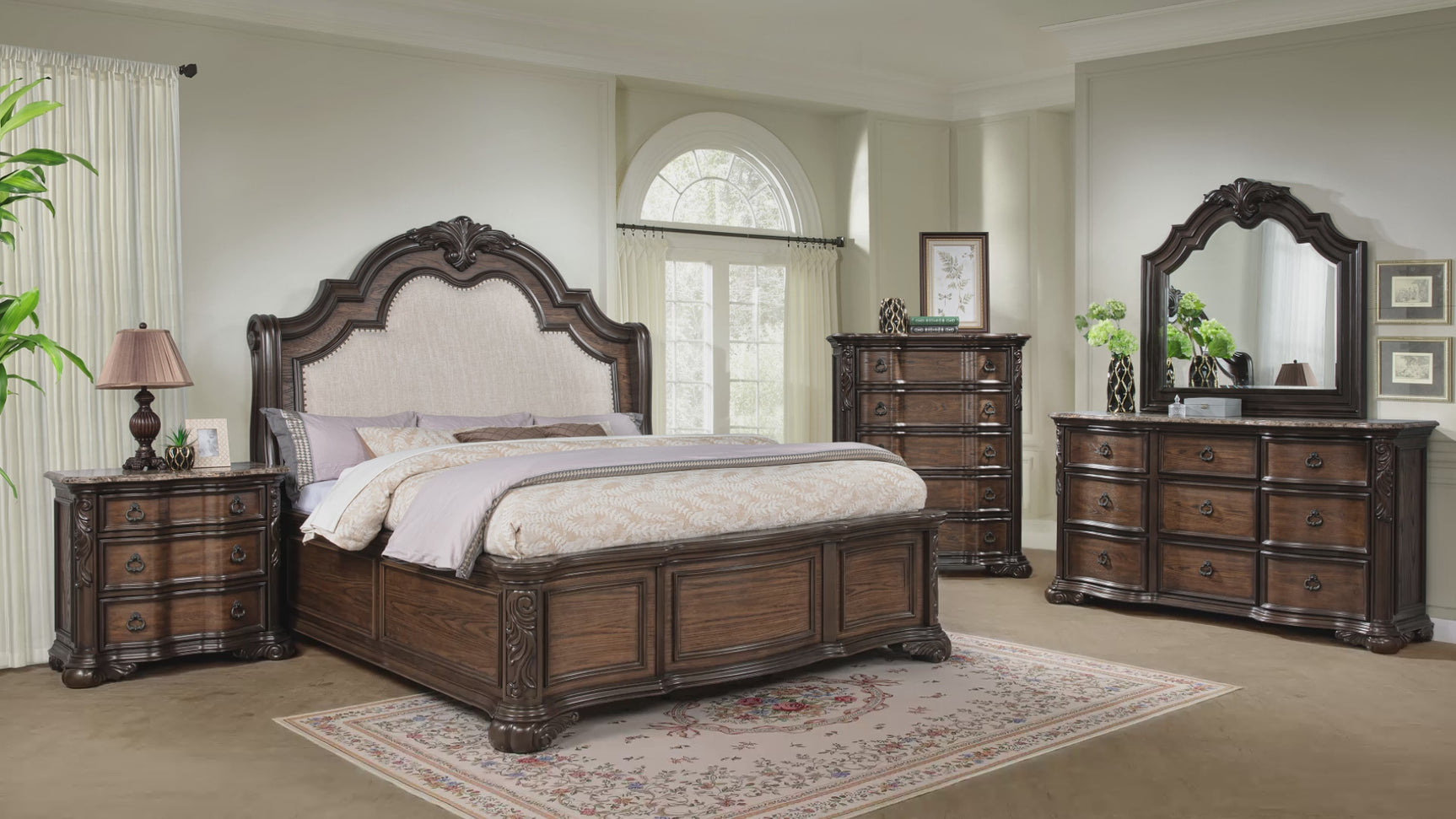side view of Ludwig Brown Upholstered Panel Bedroom Set bed