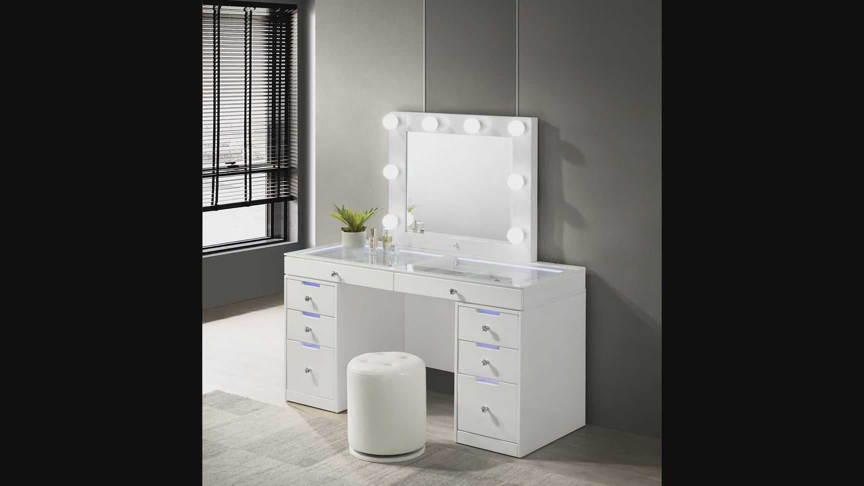 Luxo White Vanity Set with Swivel Stool