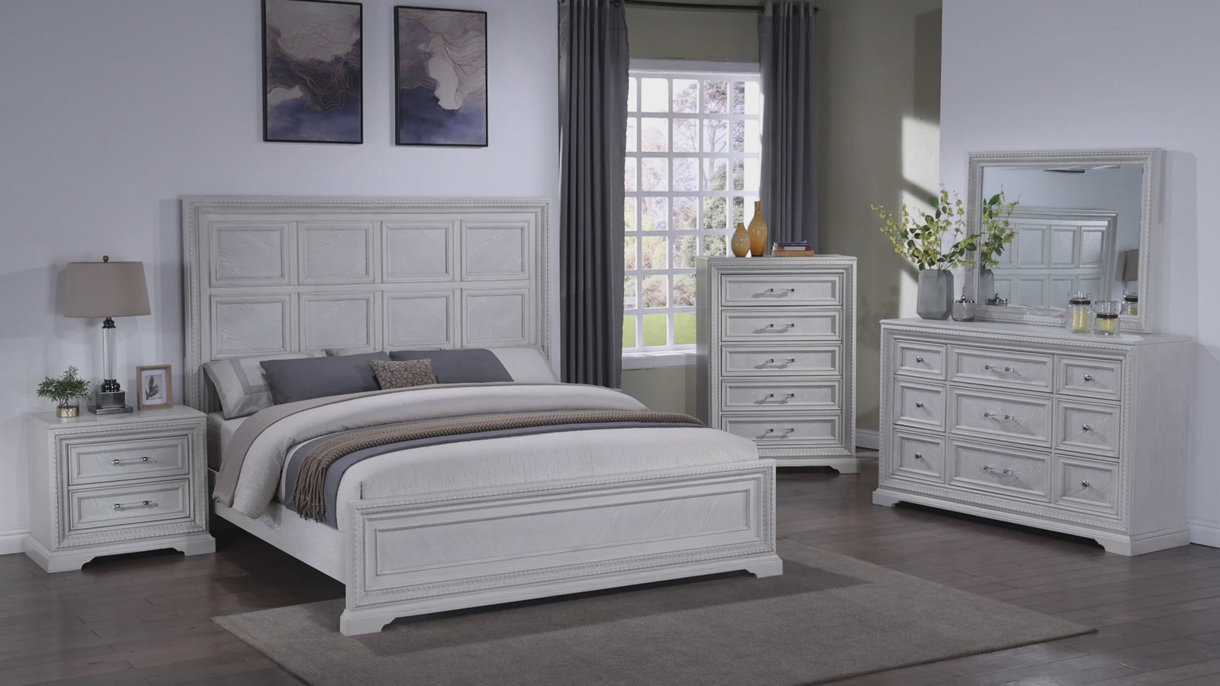 main view of Alexandria White Panel Bedroom Set bed