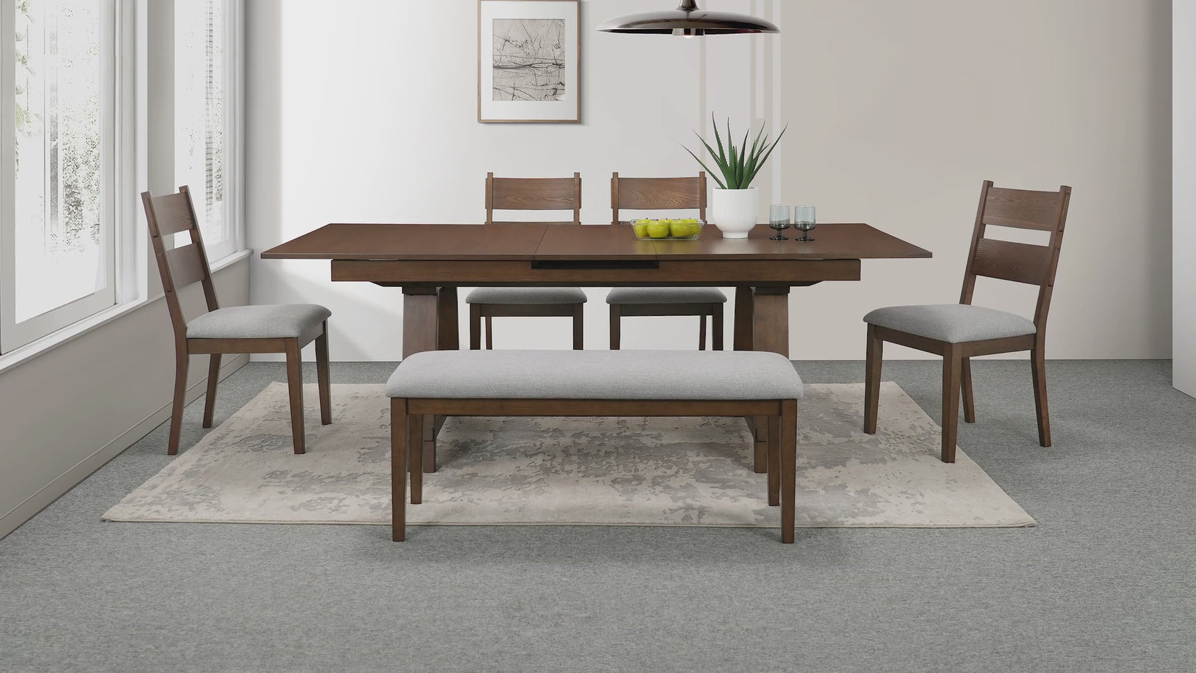 main view of Everly Brown Gray Rectangular Extendable Dining Room Set dining room furniture