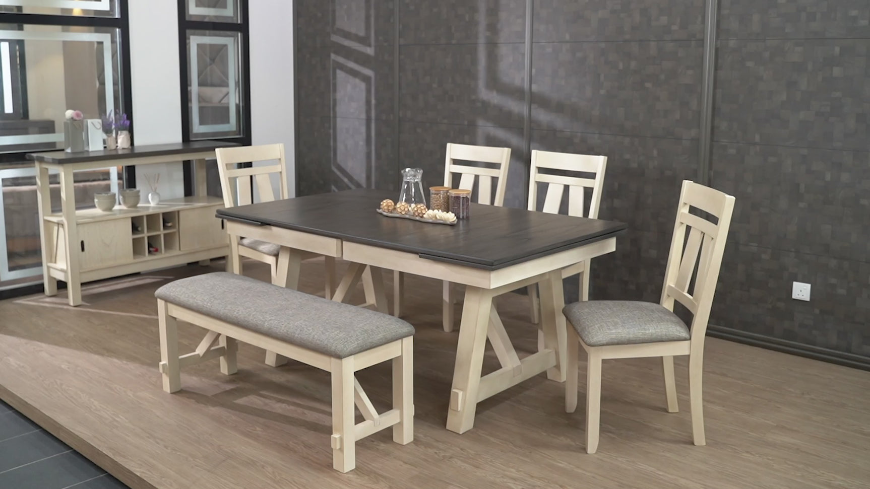 room view of Maribelle Chalk Gray Extendable Dining Room Set dining room furniture
