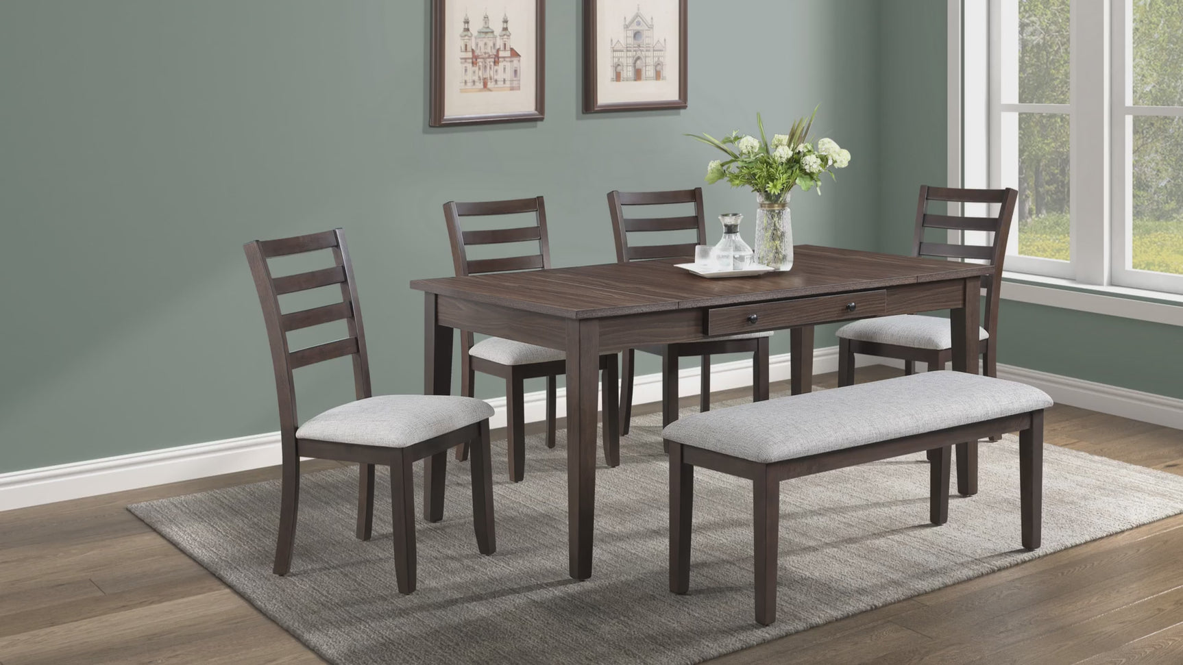 main view of Wagner Dark Brown Storage Rectangular Dining Room Set dining room furniture