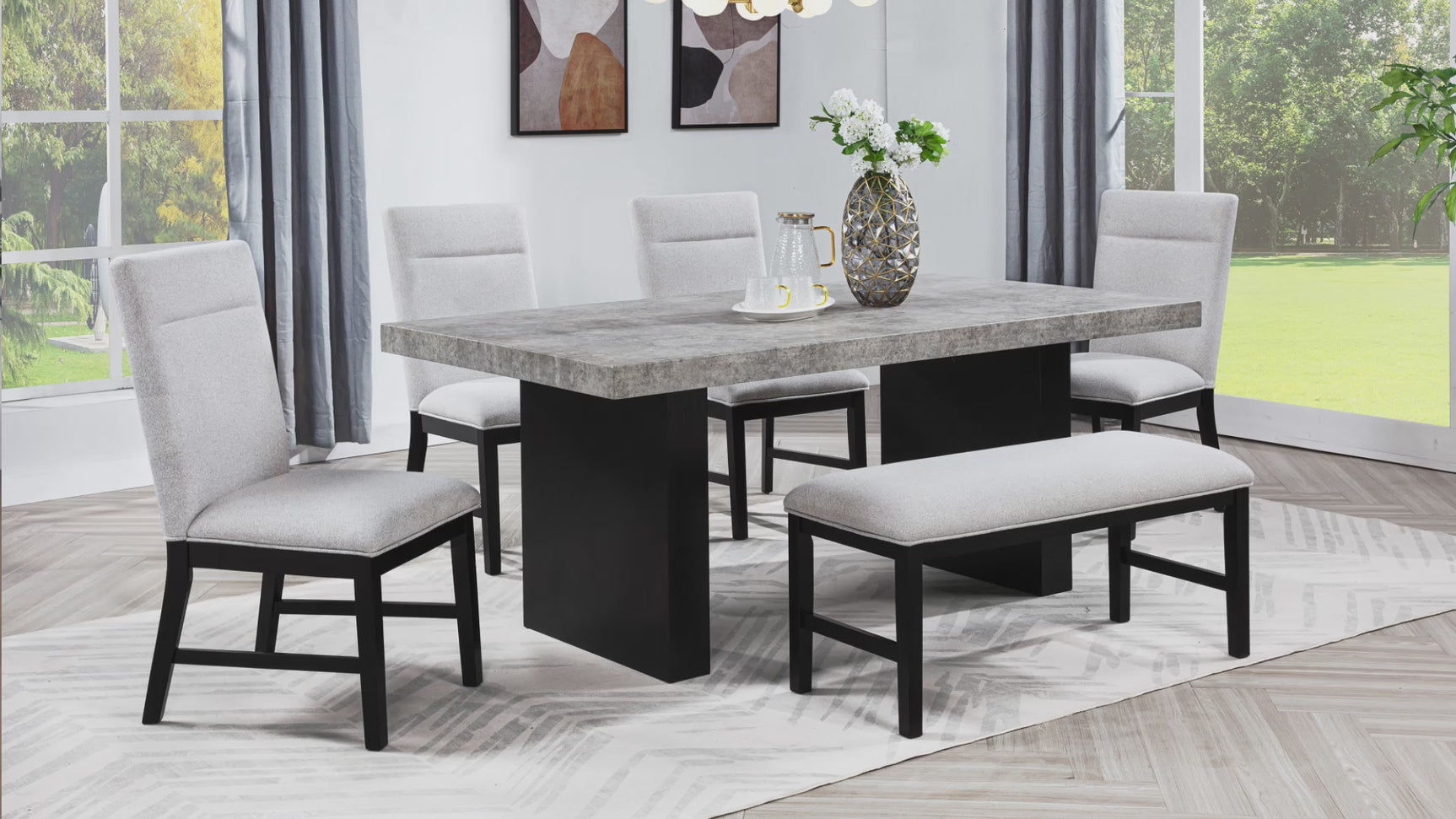 detail view of Sebastian Light Gray Black Rectangular Dining Room Set dining room furniture