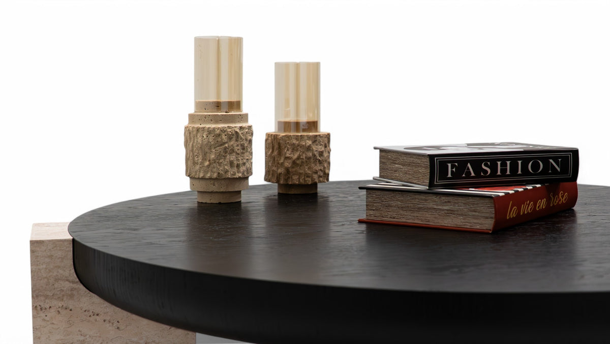 Jinna Black-Travertine Coffee with End Table