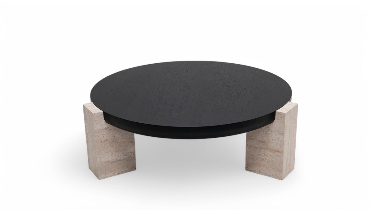 Jinna Black-Travertine Coffee with End Table