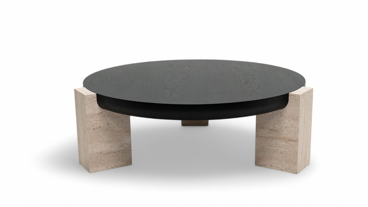 Jinna Black-Travertine Coffee with End Table