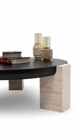 Jinna Black-Travertine Coffee with End Table