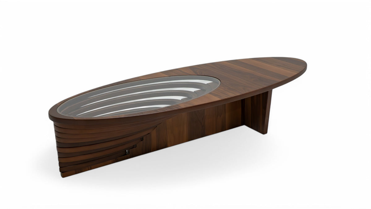 Detailed shot of walnut wood texture on coffee table