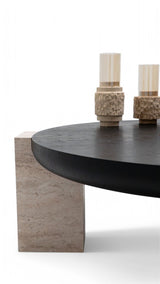 Jinna Black-Travertine Coffee with End Table