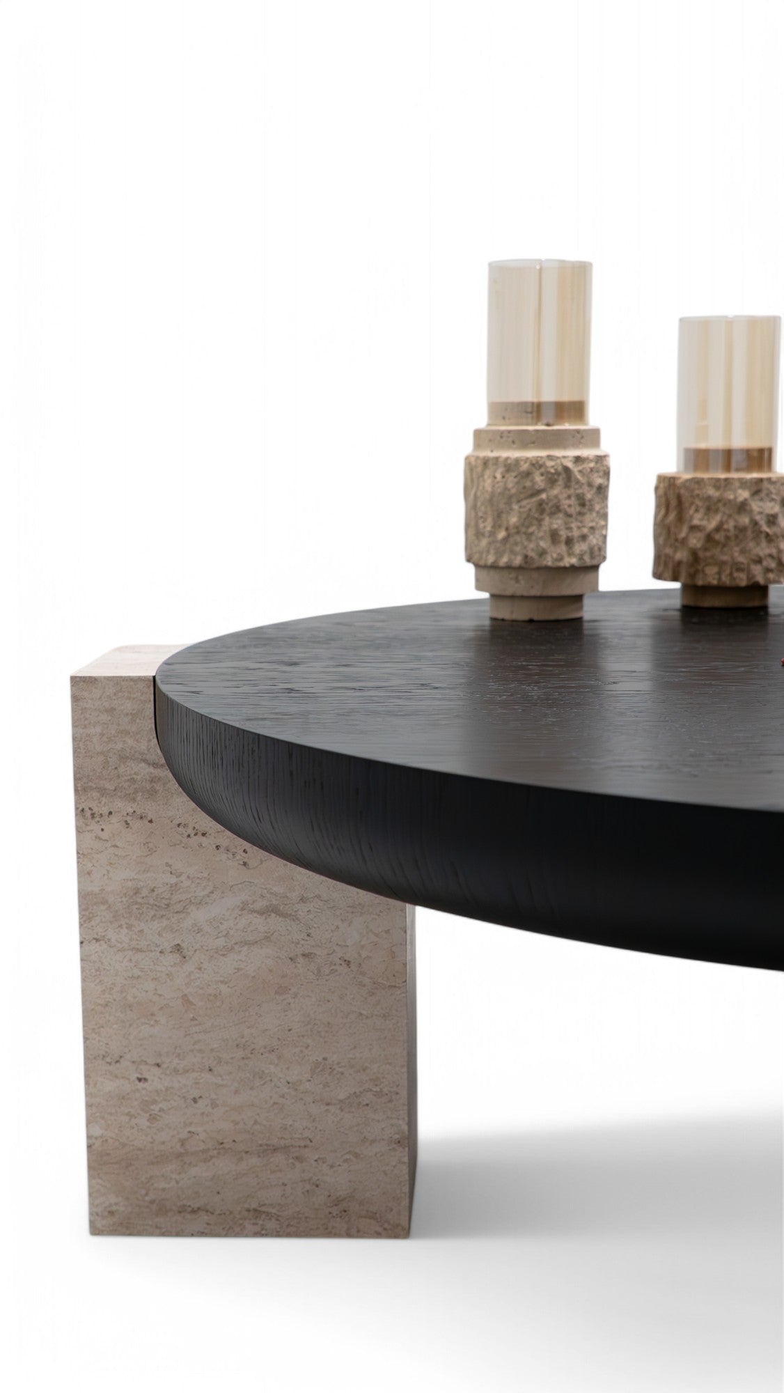 Jinna Black-Travertine Coffee with End Table