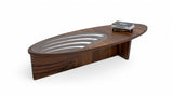 Sasha Walnut Coffee Table with decorative items on top