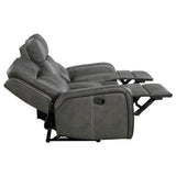Raelynn loveseat cup holders with flip-top console open