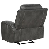 Grey recliner in extended position