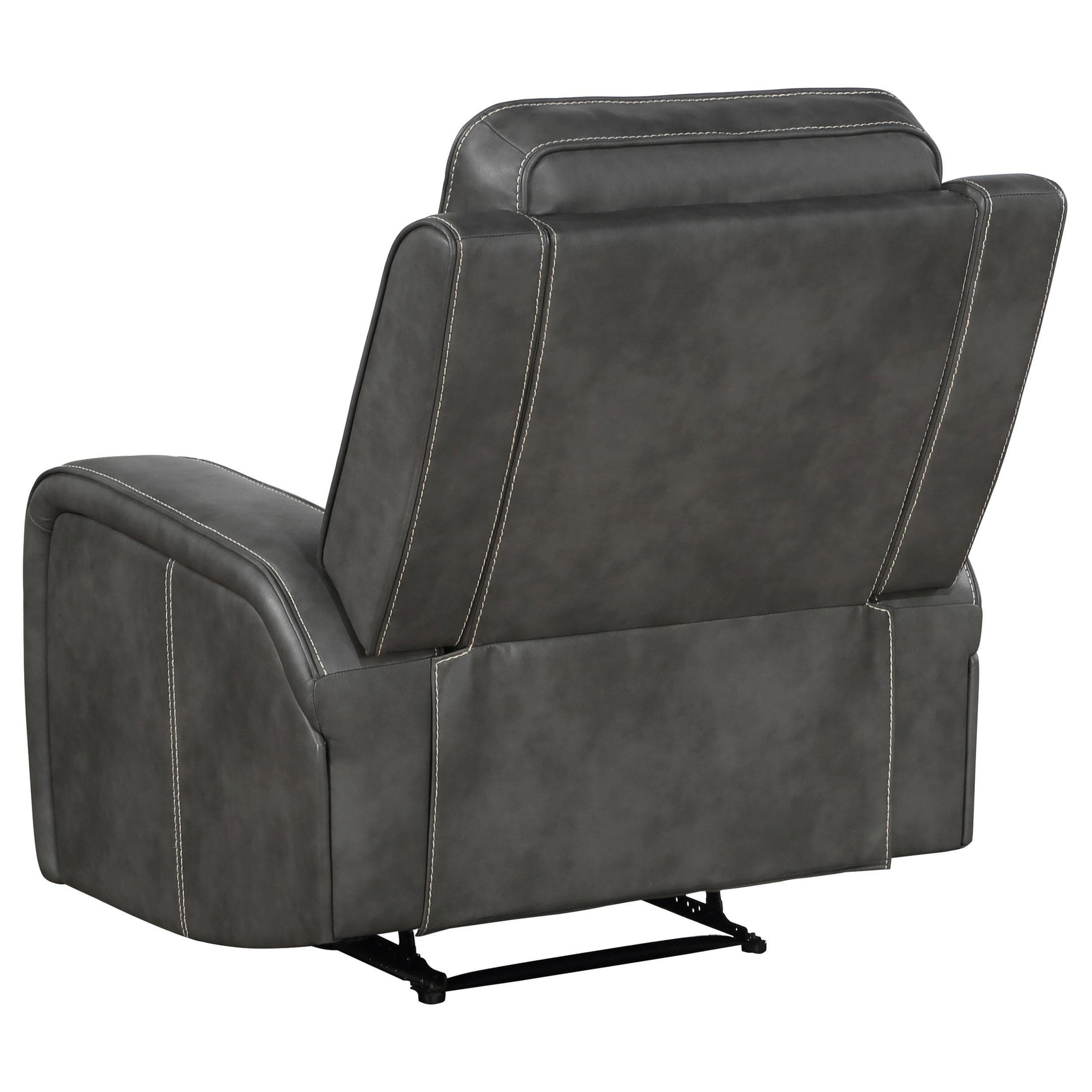 Grey recliner in extended position