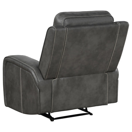 Grey recliner in extended position