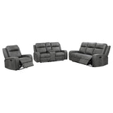 Raelynn reclining loveseat with console in grey