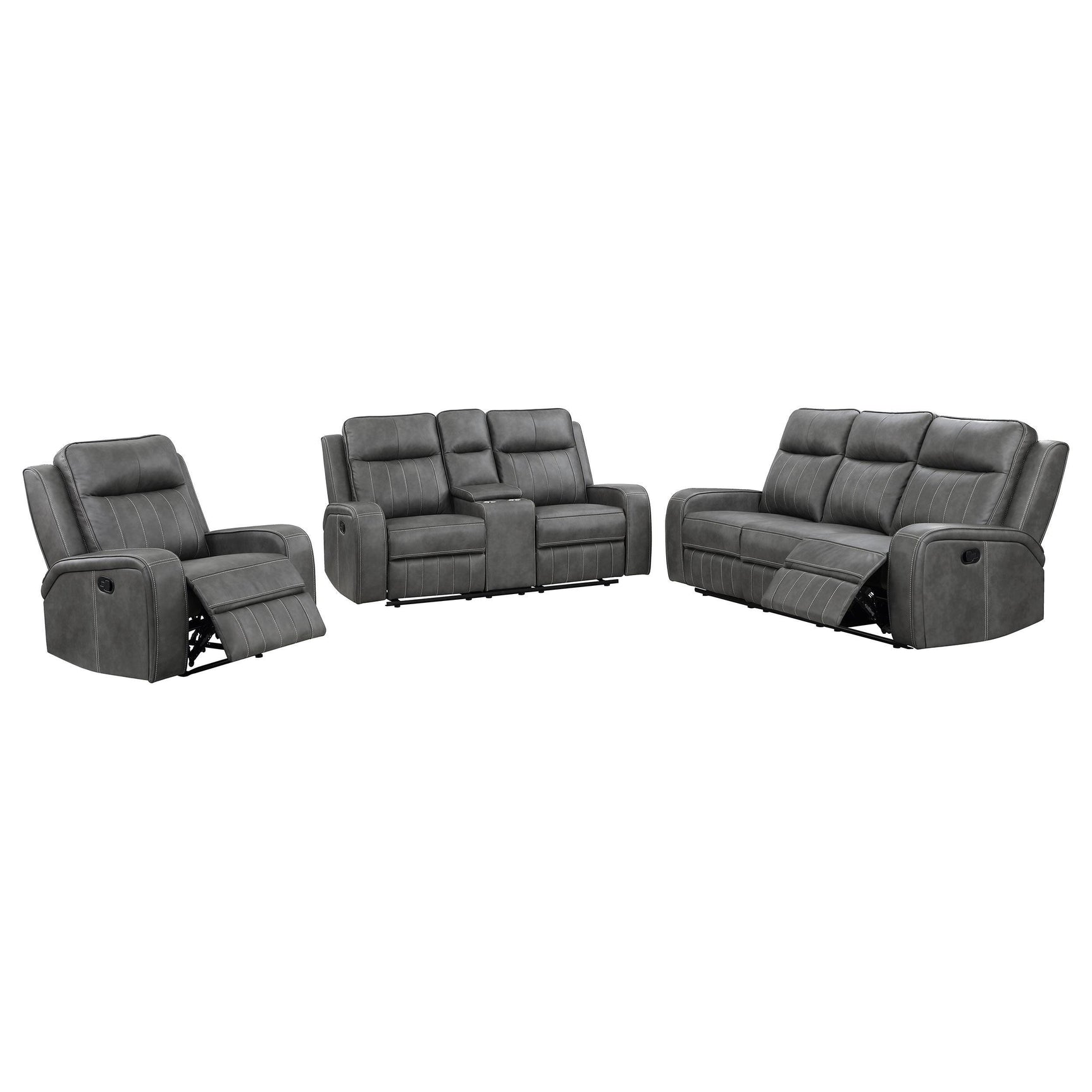 Raelynn reclining loveseat with console in grey