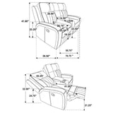 Front angle showing loveseat armrest and console