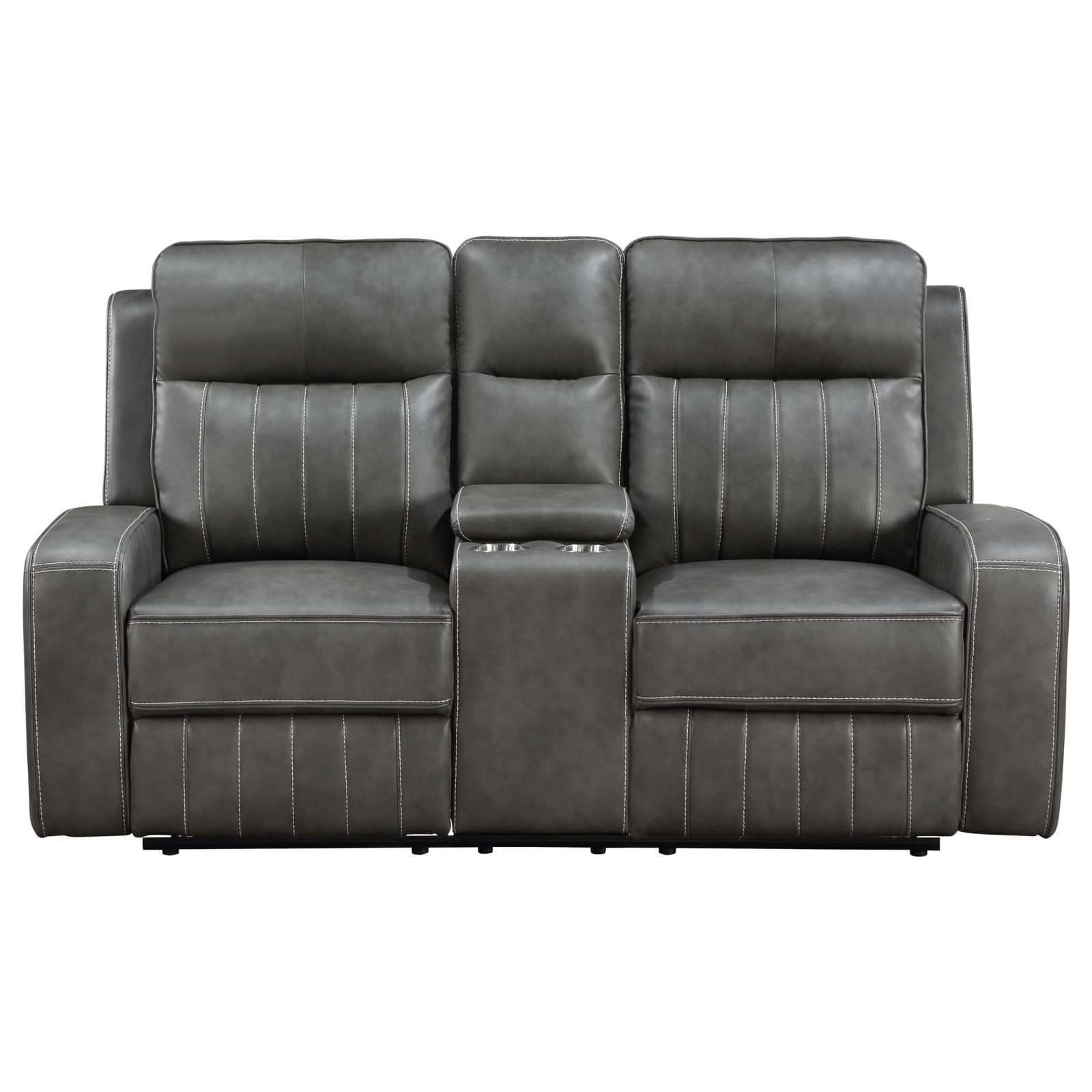 Raelynn loveseat reclining position with cup holders visible