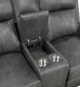 Wall-hugger design demonstrated with loveseat near wall