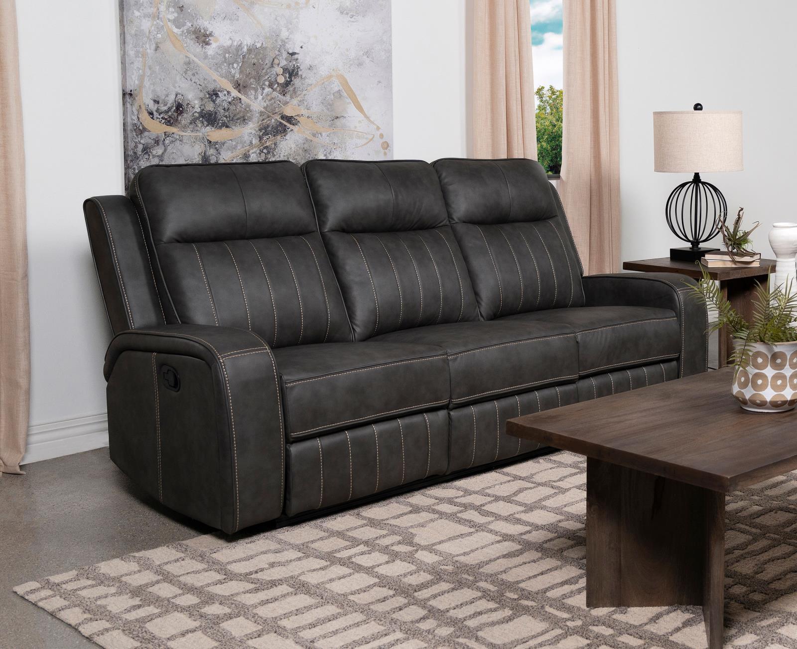 Side view of Raelynn grey recliner sofa