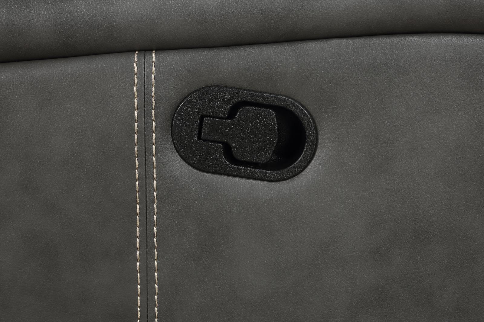 Foam padded armrest on Raelynn grey sofa