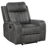 Raelynn Grey Upholstered Recliner Chair front view