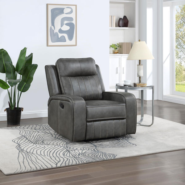 Raelynn Grey Upholstered Recliner Chair side view