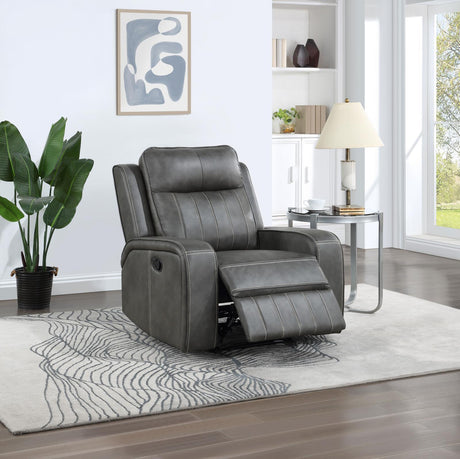 Raelynn Grey Recliner Chair in reclined position
