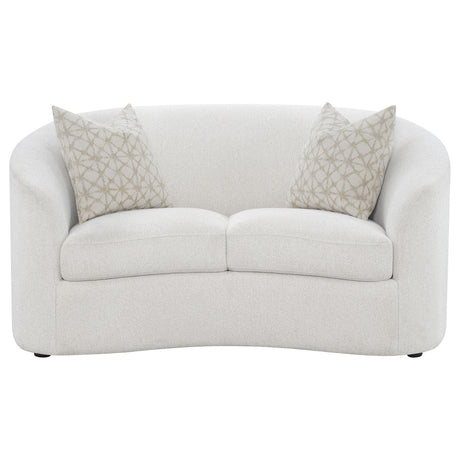 Close-up of arm design on Rainn Latte Sofa Set