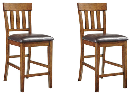 Front view of Ralene Medium Brown 2-Piece Upholstered Bar Stool set