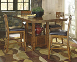 Ralene dining table set with six barstools in showroom
