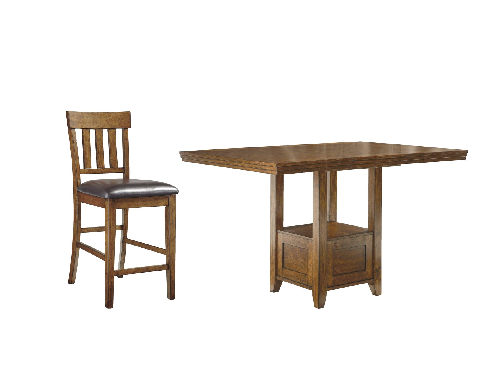Angled view of Ralene counter height dining table with barstools