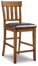 Front view of six barstools around Ralene dining table