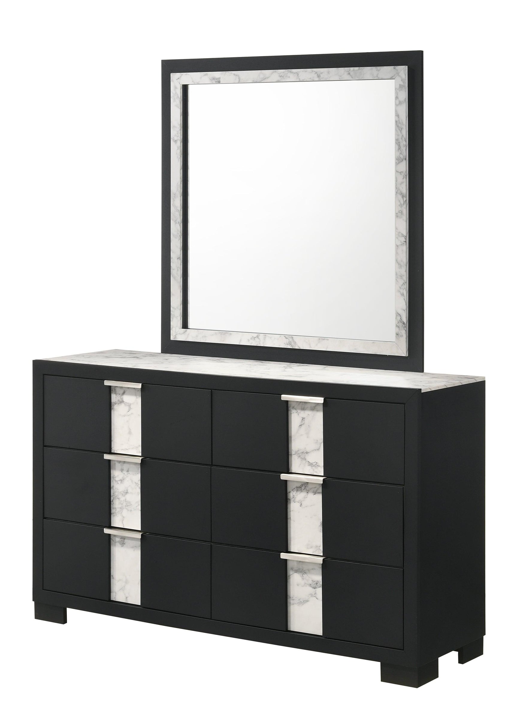 Rangley Black Modern Contemporary Solid Wood Marble 5-Drawers Chest - Ella Furniture