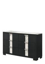 Rangley Black Modern Contemporary Solid Wood Marble 5-Drawers Chest - Ella Furniture