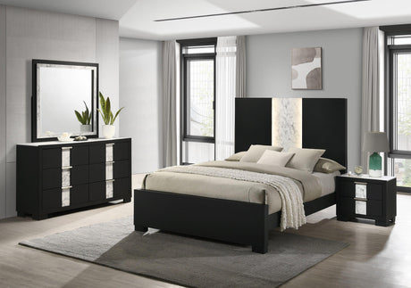 Rangley Black Modern Contemporary Solid Wood Marble LED King Bed