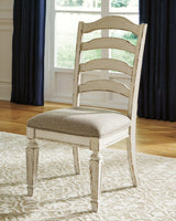 Close-up of white finish and fabric chair upholstery