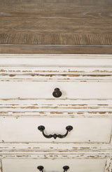 detail view of Realyn Chipped White Rectangular Dining Room Set dining room furniture