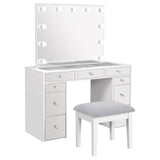 Regina white makeup vanity table with Hollywood lighting and mirror
