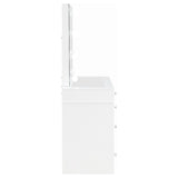 Front angle of Regina makeup vanity with stool